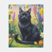 Zwarte kat lente bloemen schilderen fleece deken (Voorkant)