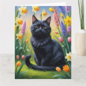 Zwarte kat lente bloemen schilderen kaart (Voorkant)