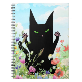 Zwarte Kat Lente Koorts:  Kitty en Bloemen Notitieboek