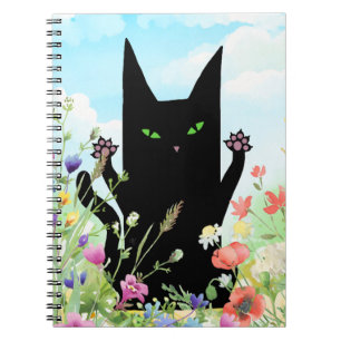 Zwarte Kat Lente Koorts:  Kitty en Bloemen Notitieboek
