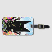 Zwarte Kat Lentekoorts: Kitten en Bloemen Bagagelabel (Voorkant (horizontaal))
