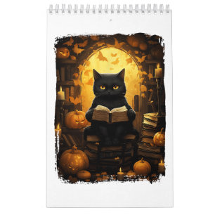 Zwarte kat lezen boeken pompoen herfst leraren ha kalender