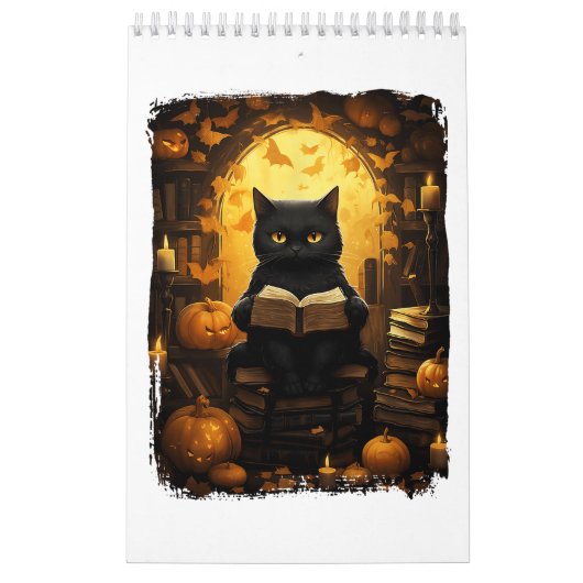 Zwarte kat lezen boeken pompoen herfst leraren ha kalender (Hoes)