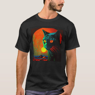 Zwarte Kat Lichtgevend Kleurrijk T-shirt