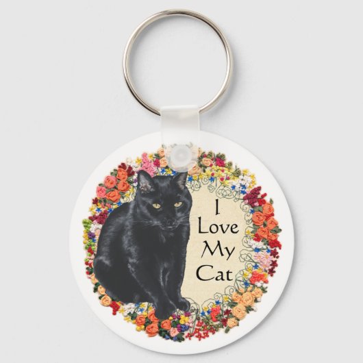 Zwarte Kat Liefde Sleutelhanger (Voorkant)