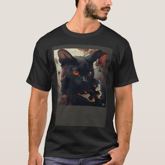 Zwarte Kat Liefde Vlinder T-shirt (Voorkant)
