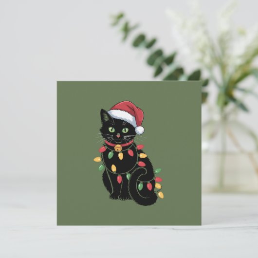 Zwarte Kat Liefhebber Kerst Kitten Cadeau Kat Moed Feestdagenkaart (Staand voorkant)