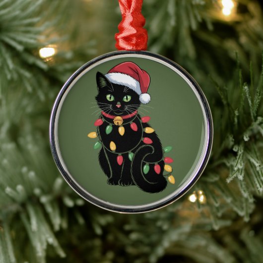 Zwarte Kat Liefhebber Kerst Kitten Cadeau Kat Moed Metalen Ornament (Boom)