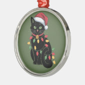 Zwarte Kat Liefhebber Kerst Kitten Cadeau Kat Moed Metalen Ornament (Links)