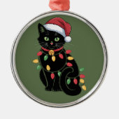 Zwarte Kat Liefhebber Kerst Kitten Cadeau Kat Moed Metalen Ornament (Voorkant)