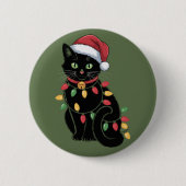 Zwarte Kat Liefhebber Kerst Kitten Cadeau Kat Moed Ronde Button 5,7 Cm (Voorkant)