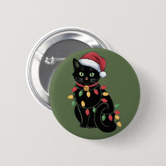 Zwarte Kat Liefhebber Kerst Kitten Cadeau Kat Moed Ronde Button 5,7 Cm (Voorkant /achterkant)