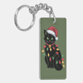 Zwarte Kat Liefhebber Kerst Kitten Cadeau Kat Moed Sleutelhanger (Voorkant Links)