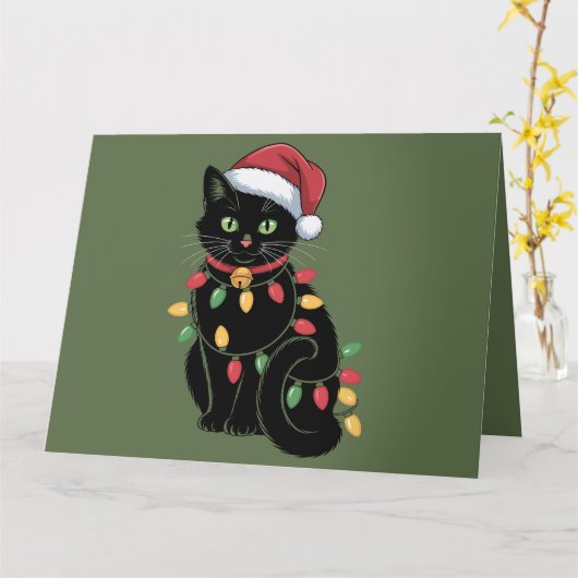 Zwarte Kat Liefhebber Kerstmis Kitten Gift Kat Mam Kaart (Gele Bloem)