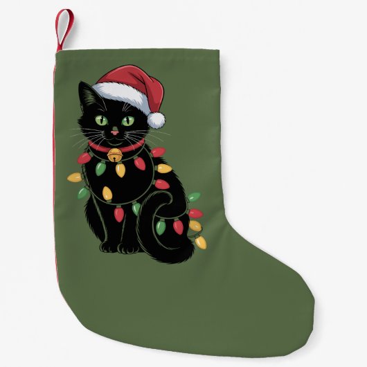 Zwarte Kat Liefhebber Kerstmis Kitten Gift Kat Mam Kleine Kerstsok (Voorkant)