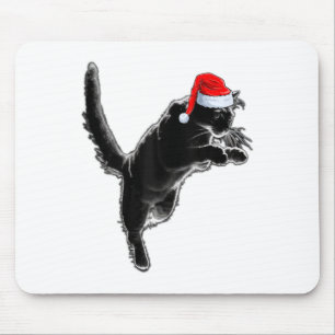 Zwarte Kat Liefhebber Kerstvakantie Kerstman Hoed Muismat