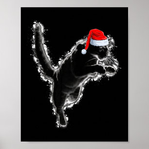 Zwarte Kat Liefhebber Kerstvakantie Kerstman Hoed Poster