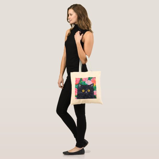 Zwarte Kat Liefhebber Schattigee Bloemen Kat Folk  Tote Bag (Voorkant (model))