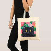 Zwarte Kat Liefhebber Schattigee Bloemen Kat Folk  Tote Bag (Voorkant (product))