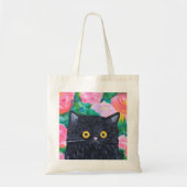 Zwarte Kat Liefhebber Schattigee Bloemen Kat Folk  Tote Bag (Voorkant)