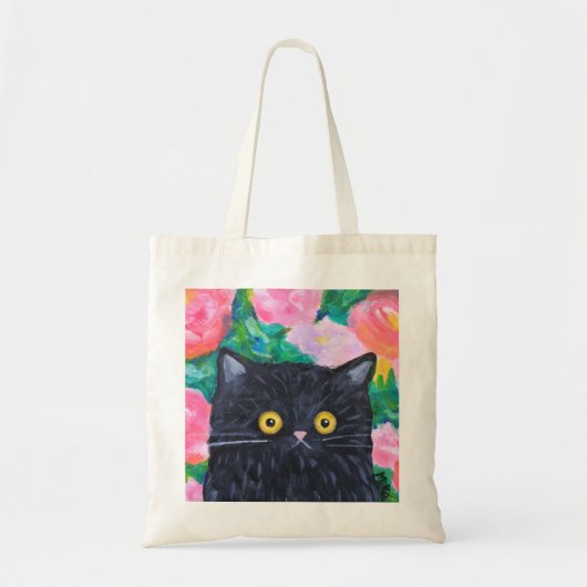 Zwarte Kat Liefhebber Schattigee Bloemen Kat Folk  Tote Bag (Voorkant)