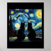 Zwarte Kat Liefhebber Sterrennacht Van Gogh Katten Poster (Voorkant)