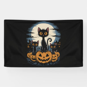 Zwarte Kat Liefhebbers Halloween Sterrennacht Van  Spandoek