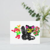 Zwarte kat lijn Herfst  Briefkaart (Staand voorkant)