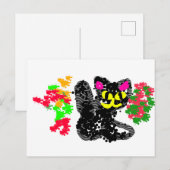 Zwarte kat lijn Herfst  Briefkaart (Voorkant / Achterkant)