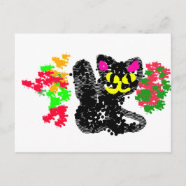 Zwarte kat lijn Herfst Briefkaart