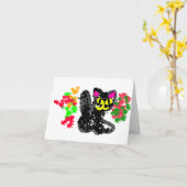 Zwarte kat lijn Herfst  Kaart (Gele Bloem)