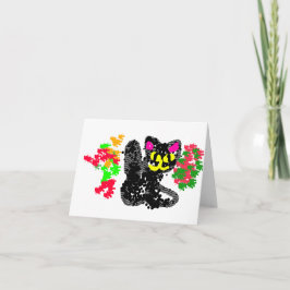 Zwarte kat lijn Herfst Kaart