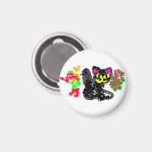 Zwarte kat lijn Herfst  Magneet (Voorkant / Achterkant)