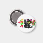 Zwarte kat lijn Herfst  Magneet (Voorkant / Achterkant)
