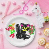 Zwarte kat lijn Herfst  Papieren Bordje (Feest)