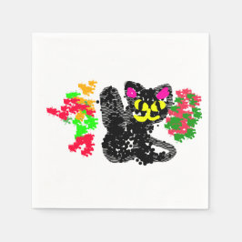 Zwarte kat lijn Herfst Servet