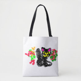 Zwarte kat lijn Herfst Tote Bag