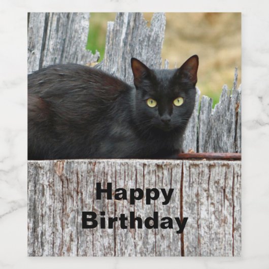  zwarte kat-logfoto Birthday Wijn Etiket (Enkel label)