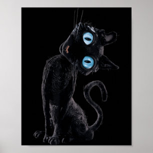 Zwarte Kat Lui Schattig Meme Knop Ogen Kattenliefh Poster