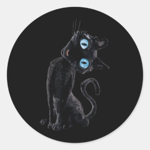 Zwarte Kat Lui Schattig Meme Knop Ogen Kattenliefh Ronde Sticker