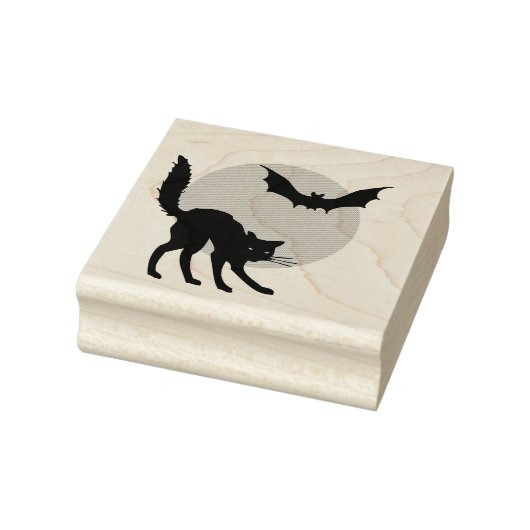 Zwarte kat, maan en bat rubberstempel (Stempel)