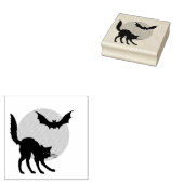 Zwarte kat, maan en bat rubberstempel (Gestempeld)
