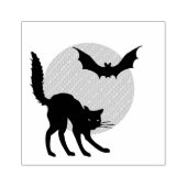 Zwarte kat, maan en bat rubberstempel (Afrduk)