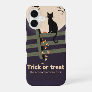 Zwarte Kat Maan Hek Flat Vector Hoesje iPhone 16 Hoesje