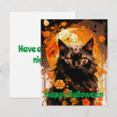 Zwarte kat maan magische bloemen notitiekaartje (Voorkant / Achterkant)