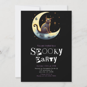 Zwarte Kat Maan Moderne Minimalistische Halloween Kaart