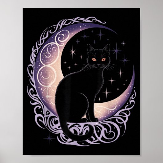 Zwarte Kat Maan Satanisme Demoon Duivel Hekserij Poster (Voorkant)