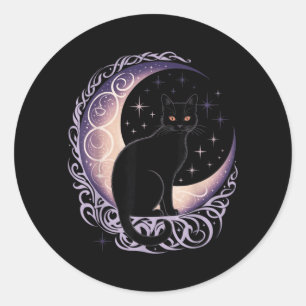 Zwarte Kat Maan Satanisme Demoon Duivel Hekserij Ronde Sticker