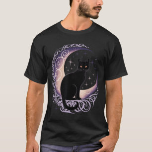 Zwarte Kat Maan Satanisme Demoon Duivel Hekserij T-shirt