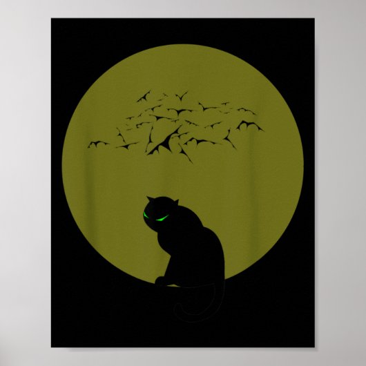 Zwarte Kat Maan Vleermuizen Halloween Poster (Voorkant)